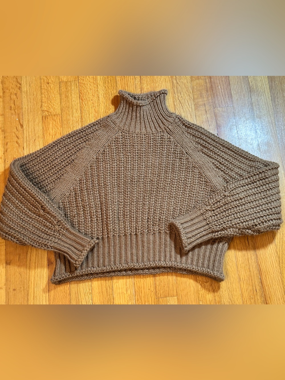H&M Brown Cozy Turtleneck Sweater, chunky ribbed knit, size XS